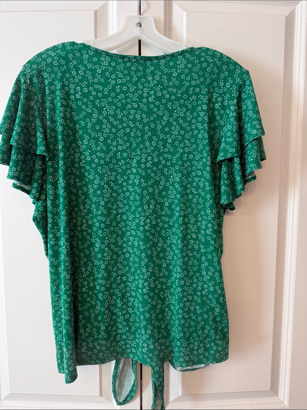 Adrianna Papell Green Floral Tie-Front Ruffle Sleeve Blouse - Picture 3 of 3